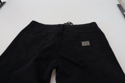 Dolce & Gabbana Vaqueros negros holgados de algodón rasgado de corte regular