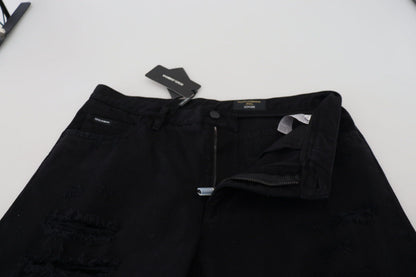 Dolce & Gabbana Vaqueros negros holgados de algodón rasgado de corte regular