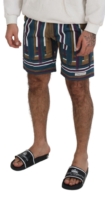 Pantalones cortos de algodón elástico a rayas multicolor de Dolce & Gabbana