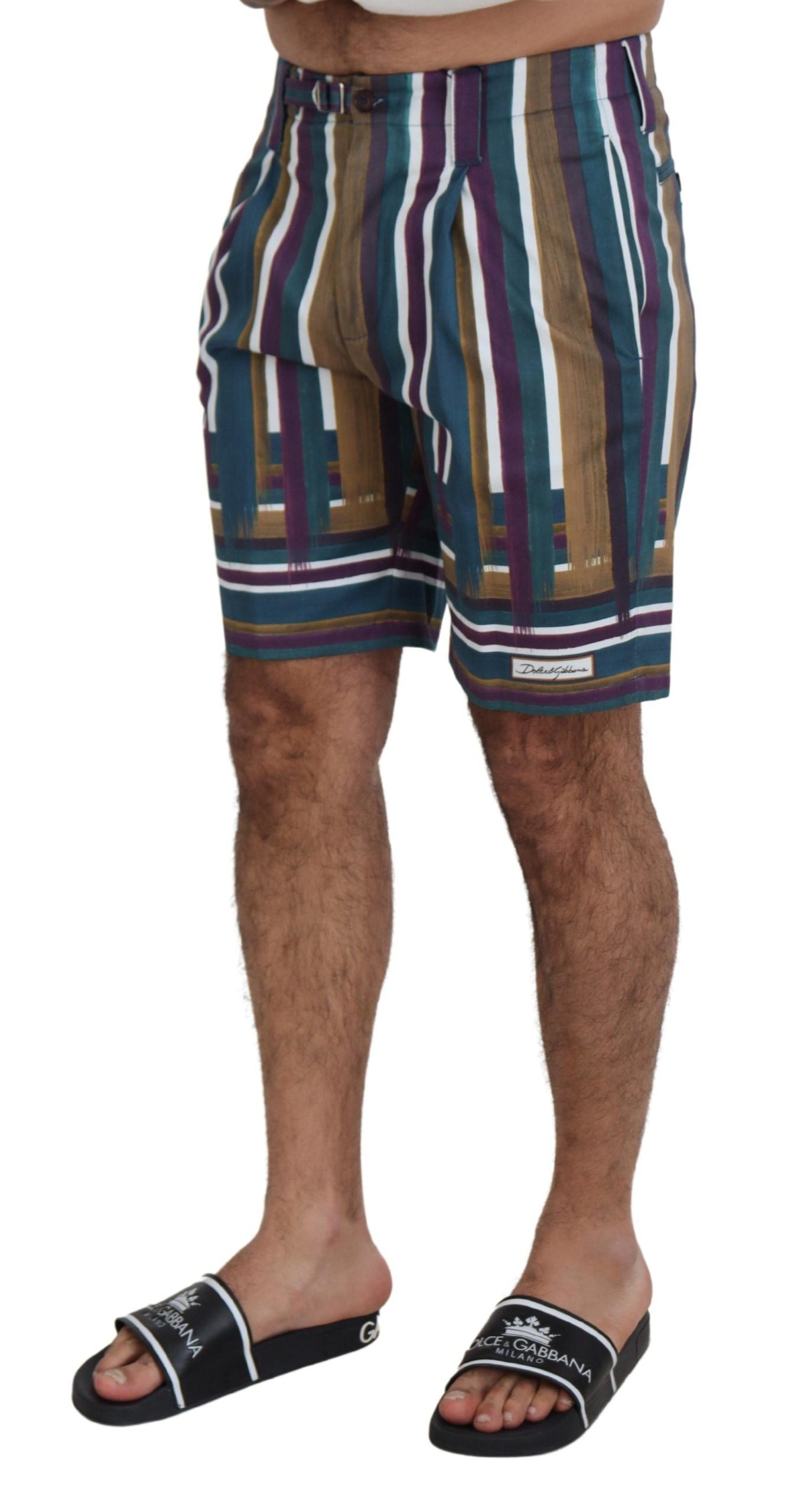 Pantalones cortos de algodón elástico a rayas multicolor de Dolce & Gabbana