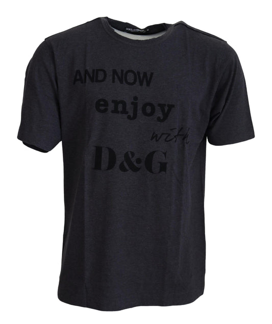 Camiseta de manga corta de algodón gris con cuello redondo de Dolce & Gabbana
