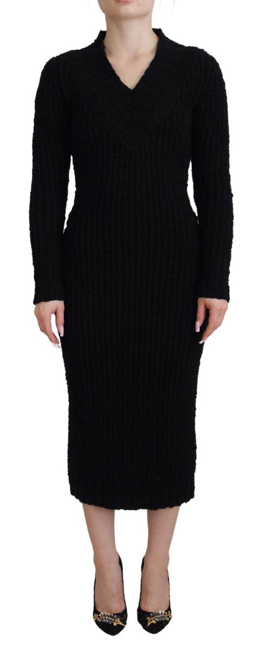 Dolce & Gabbana Vestido Ajustado de Lana Negra Tejida