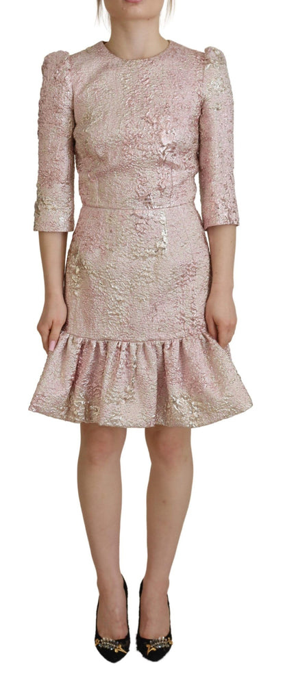 Vestido midi entallado de jacquard rosa de Dolce & Gabbana con manga francesa