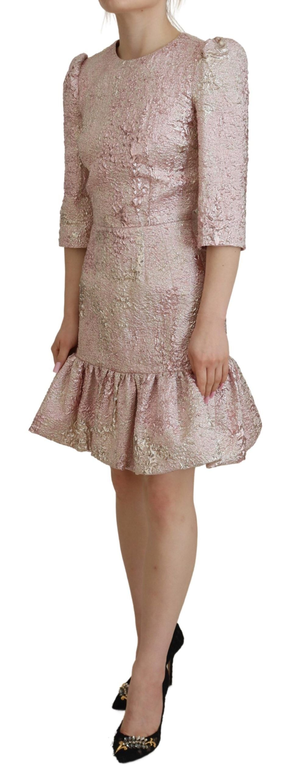 Vestido midi entallado de jacquard rosa de Dolce & Gabbana con manga francesa