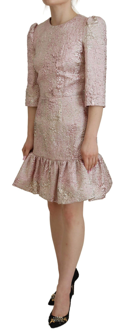 Vestido midi entallado de jacquard rosa de Dolce & Gabbana con manga francesa