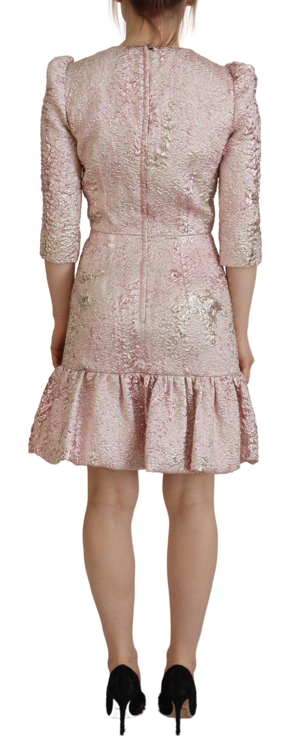 Vestido midi entallado de jacquard rosa de Dolce & Gabbana con manga francesa