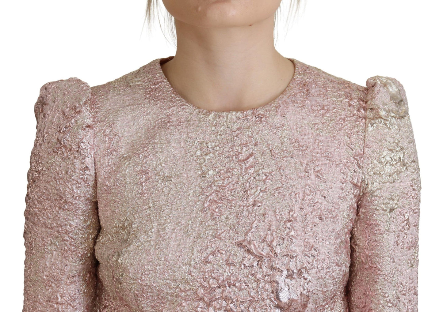Vestido midi entallado de jacquard rosa de Dolce & Gabbana con manga francesa