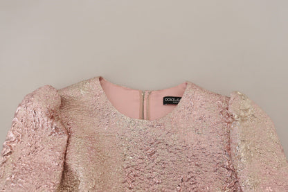 Vestido midi entallado de jacquard rosa de Dolce & Gabbana con manga francesa