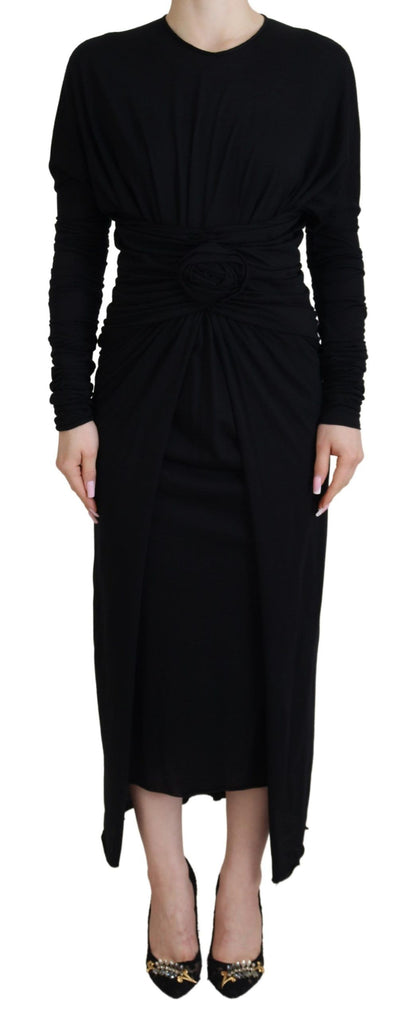 Vestido cruzado de lana Dolce & Gabbana negro de tipo tubo de largo medio
