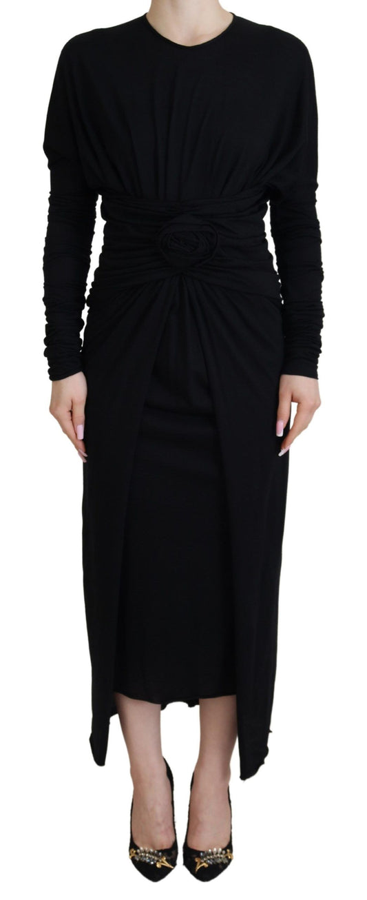 Vestido cruzado de lana Dolce & Gabbana negro de tipo tubo de largo medio