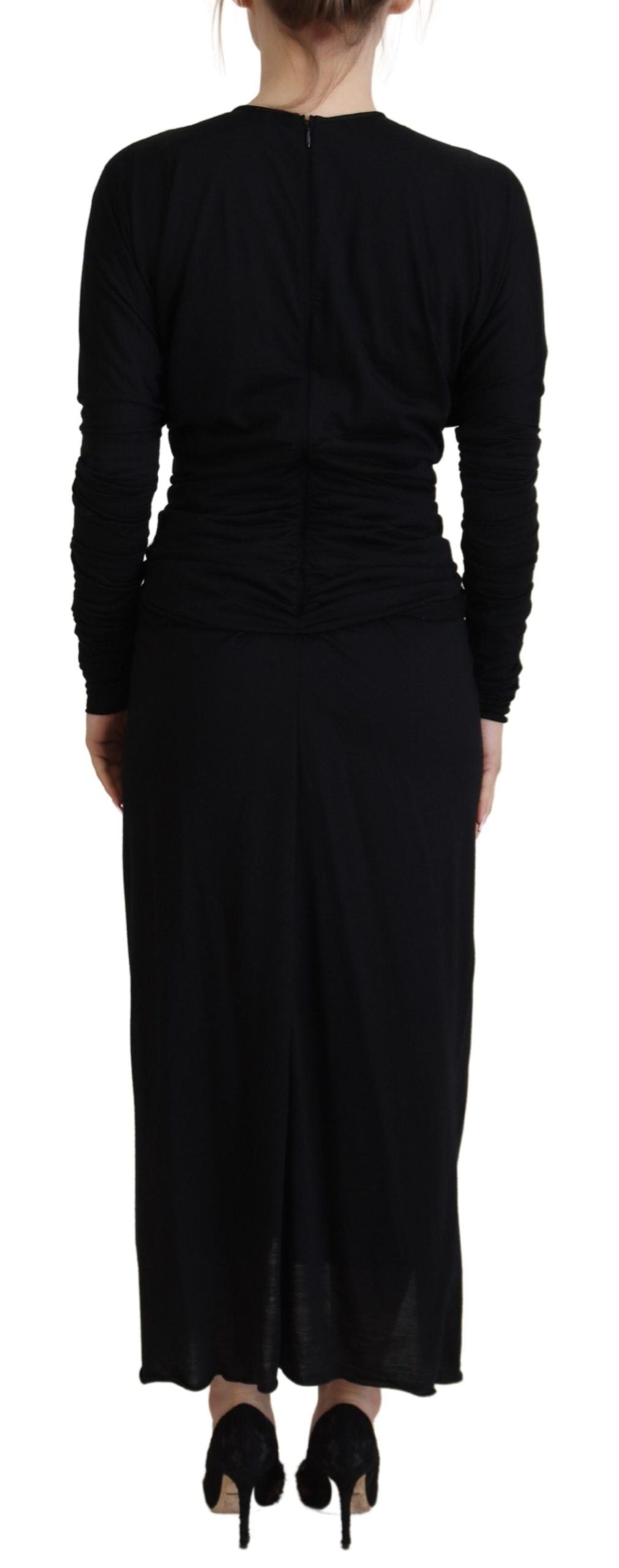 Vestido cruzado de lana Dolce & Gabbana negro de tipo tubo de largo medio