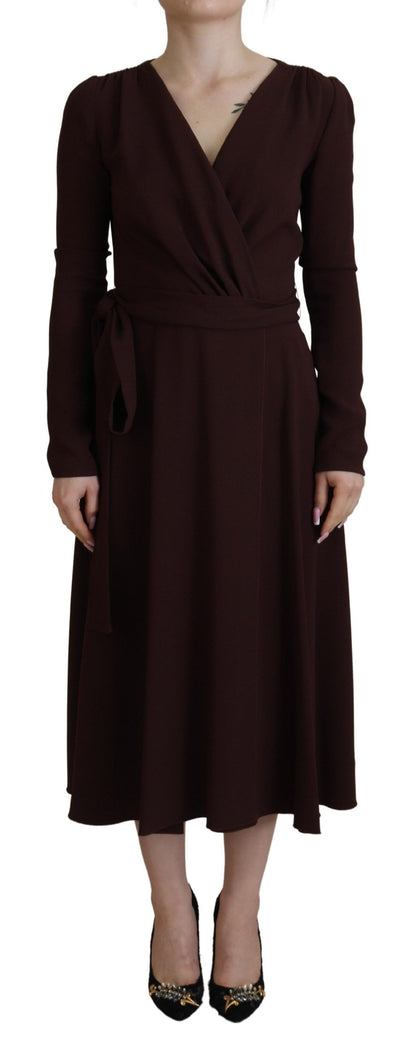 Vestido midi elástico Dolce & Gabbana marrón cruzado de manga larga