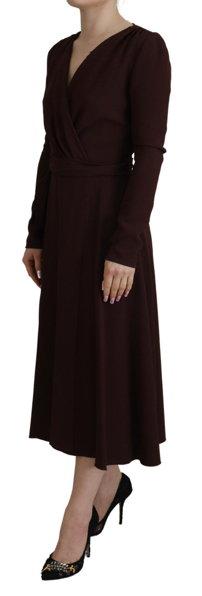 Vestido midi elástico Dolce & Gabbana marrón cruzado de manga larga