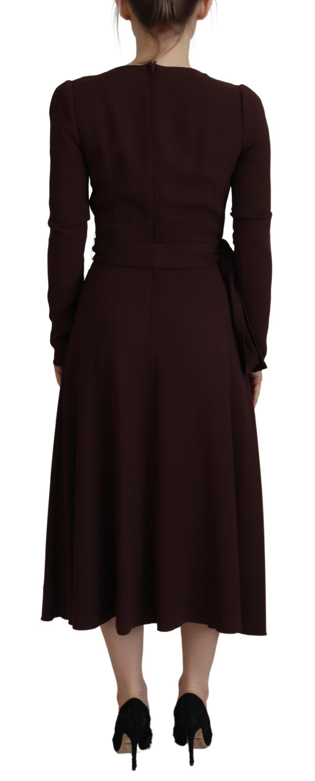 Vestido midi elástico Dolce & Gabbana marrón cruzado de manga larga