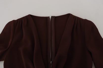 Vestido midi elástico Dolce & Gabbana marrón cruzado de manga larga