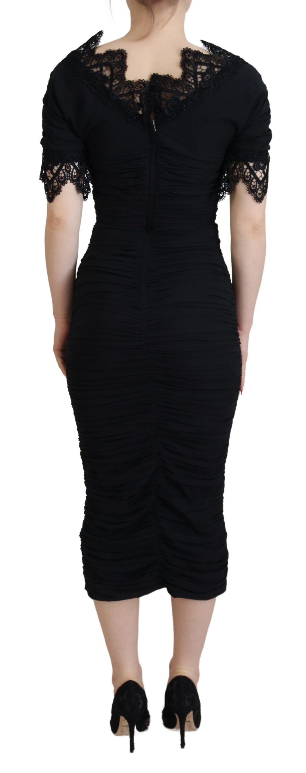 Vestido de seda entallado, tipo tubo, de encaje, midi, negro de Dolce & Gabbana