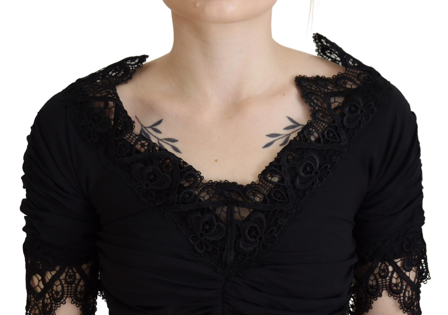 Vestido de seda entallado, tipo tubo, de encaje, midi, negro de Dolce & Gabbana