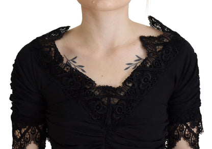 Vestido de seda entallado, tipo tubo, de encaje, midi, negro de Dolce & Gabbana