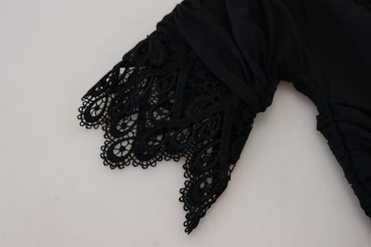 Vestido de seda entallado, tipo tubo, de encaje, midi, negro de Dolce & Gabbana