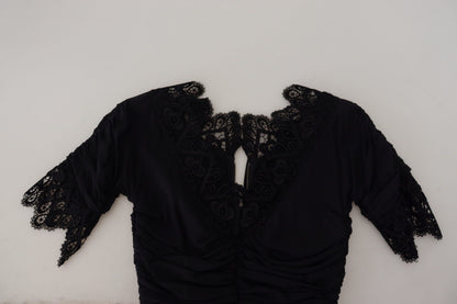 Vestido de seda entallado, tipo tubo, de encaje, midi, negro de Dolce & Gabbana