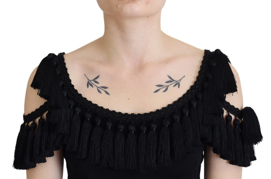 Blusa sin mangas negra con borlas de algodón Dolce & Gabbana