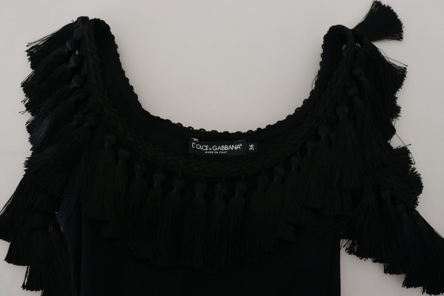 Blusa sin mangas negra con borlas de algodón Dolce & Gabbana