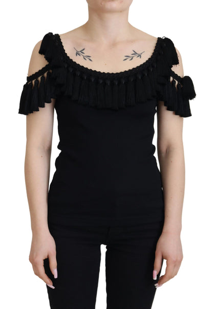 Blusa sin mangas negra con borlas de algodón Dolce & Gabbana