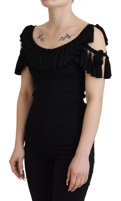 Blusa sin mangas negra con borlas de algodón Dolce & Gabbana