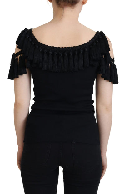 Blusa sin mangas negra con borlas de algodón Dolce & Gabbana