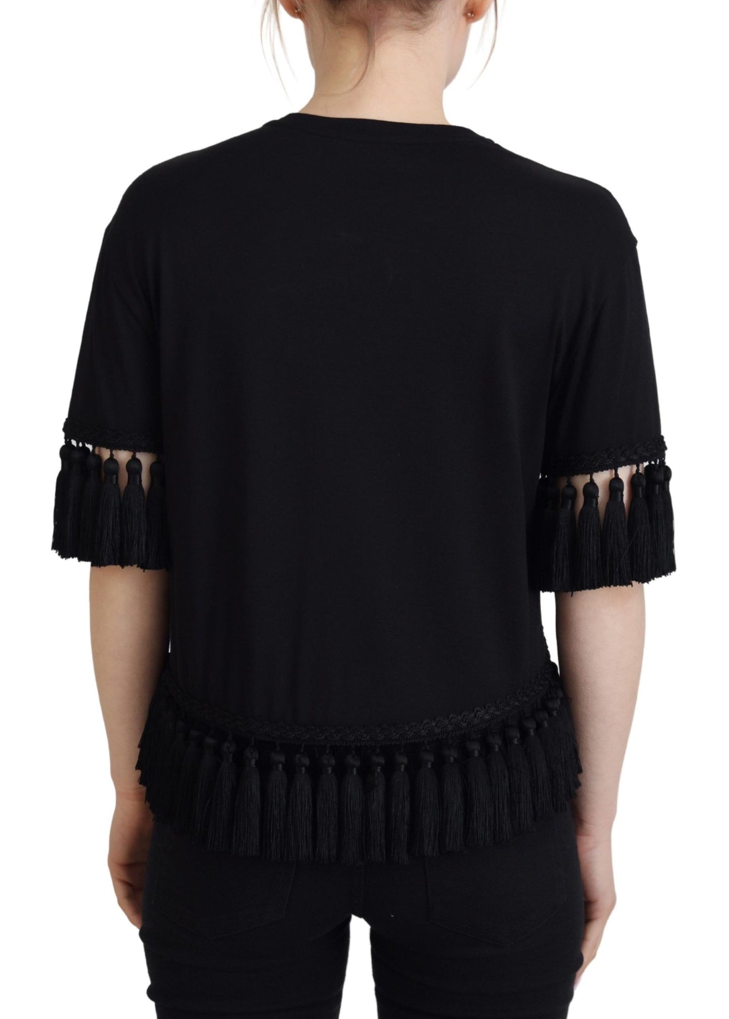 Blusa de algodón con borlas negra Dolce & Gabbana
