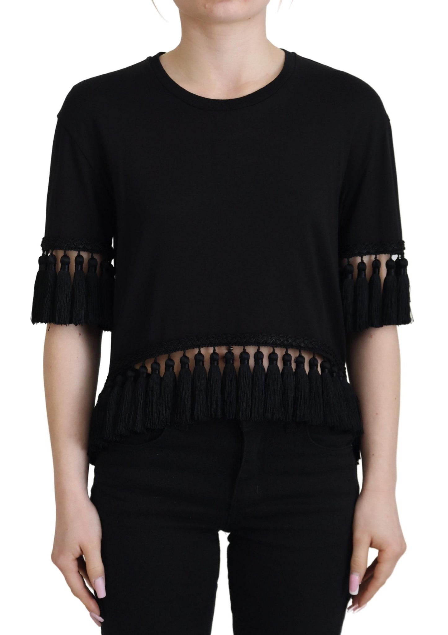 Blusa de algodón con borlas negra Dolce & Gabbana