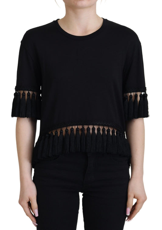 Blusa de algodón con borlas negra Dolce & Gabbana