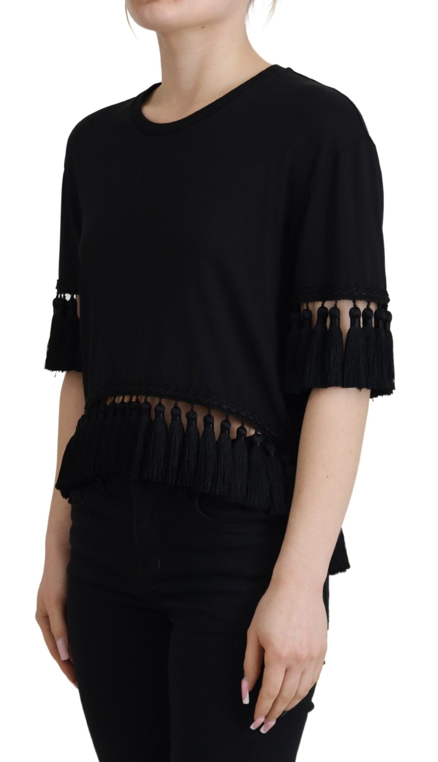Blusa de algodón con borlas negra Dolce & Gabbana