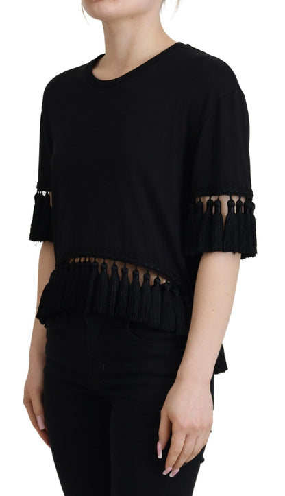 Blusa de algodón con borlas negra Dolce & Gabbana