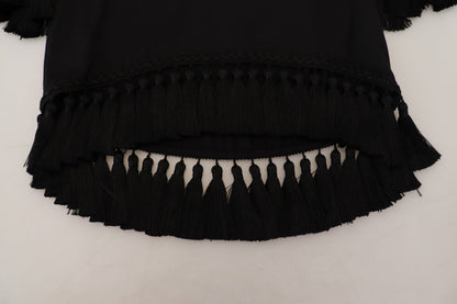 Blusa de algodón con borlas negra Dolce & Gabbana