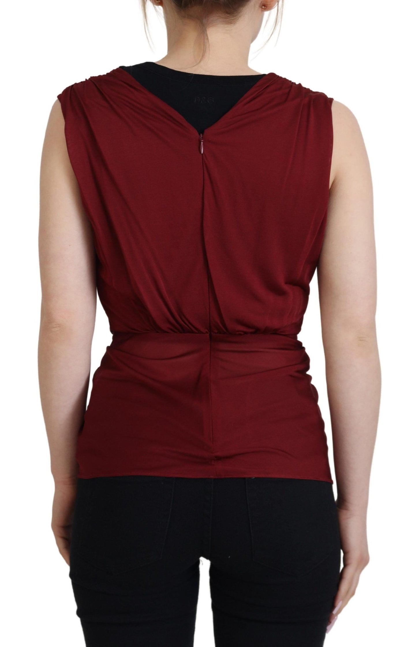 Top chaleco blusa elástico de seda burdeos de Dolce & Gabbana