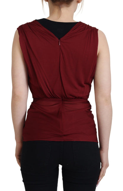 Top chaleco blusa elástico de seda burdeos de Dolce & Gabbana