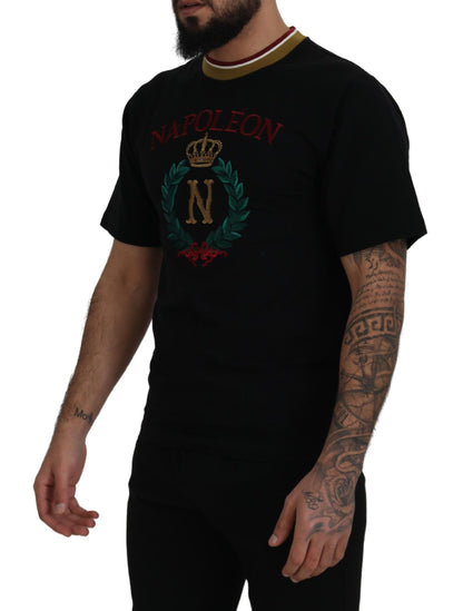 Camiseta de cuello redondo bordada de algodón negro de Dolce & Gabbana
