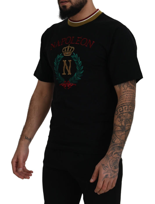 Camiseta de cuello redondo bordada de algodón negro de Dolce & Gabbana