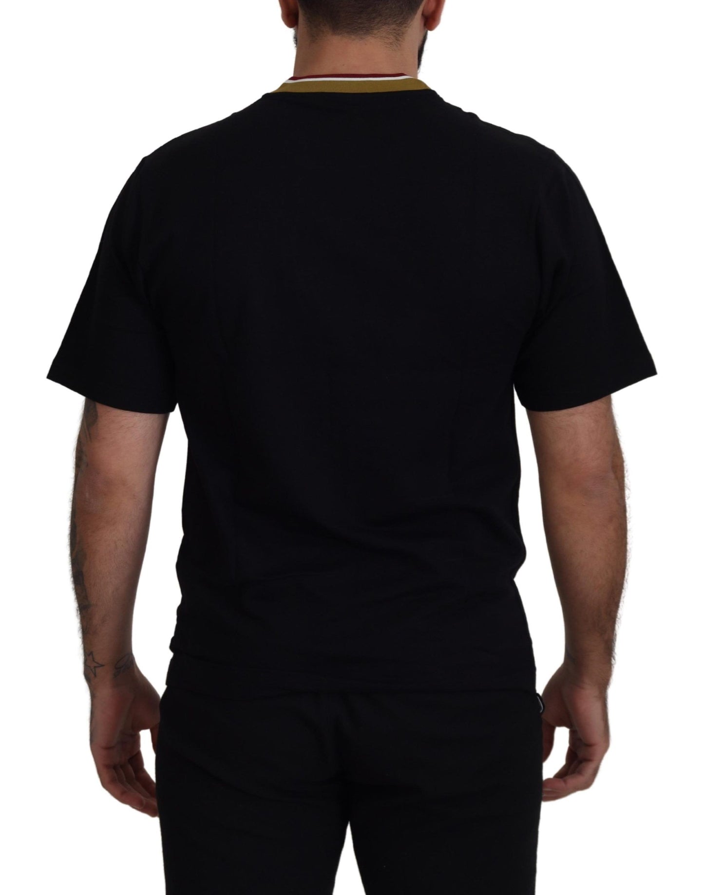Camiseta de cuello redondo bordada de algodón negro de Dolce & Gabbana