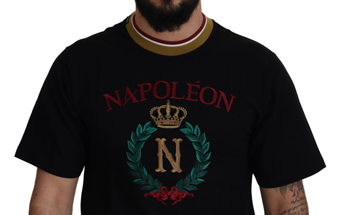Camiseta de cuello redondo bordada de algodón negro de Dolce & Gabbana