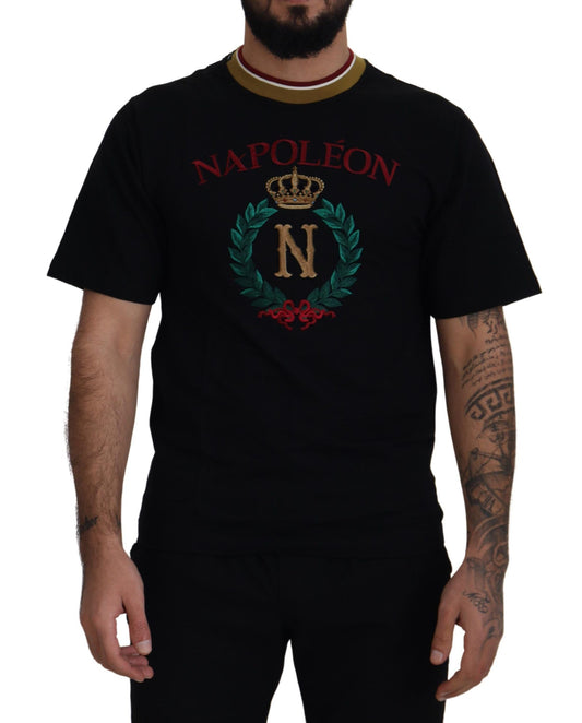 Camiseta de cuello redondo bordada de algodón negro de Dolce & Gabbana