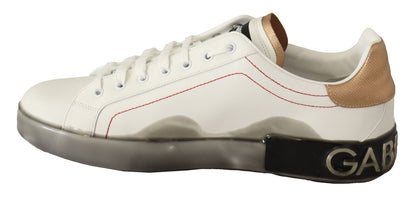 Zapatillas bajas de piel Dolce & Gabbana de oro blanco, calzado casual