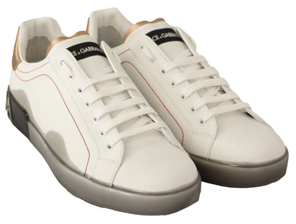Zapatillas bajas de piel Dolce & Gabbana de oro blanco, calzado casual