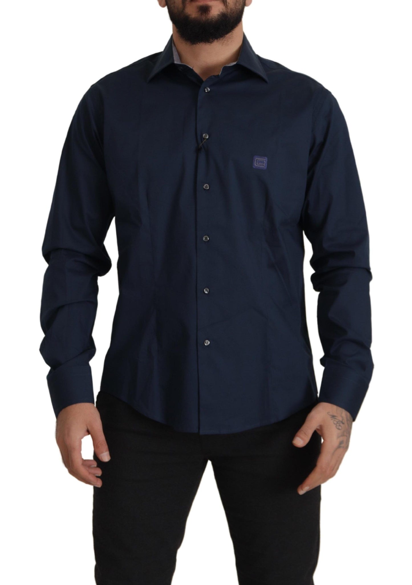 Camisa Formal de Algodón Azul Marino Roberto Cavalli