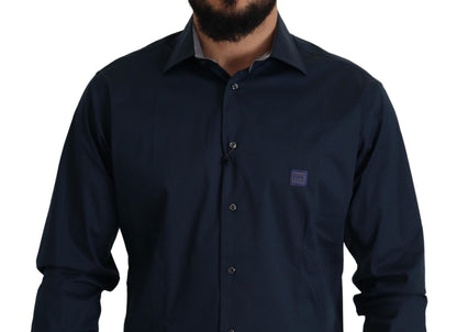 Camisa Formal de Algodón Azul Marino Roberto Cavalli
