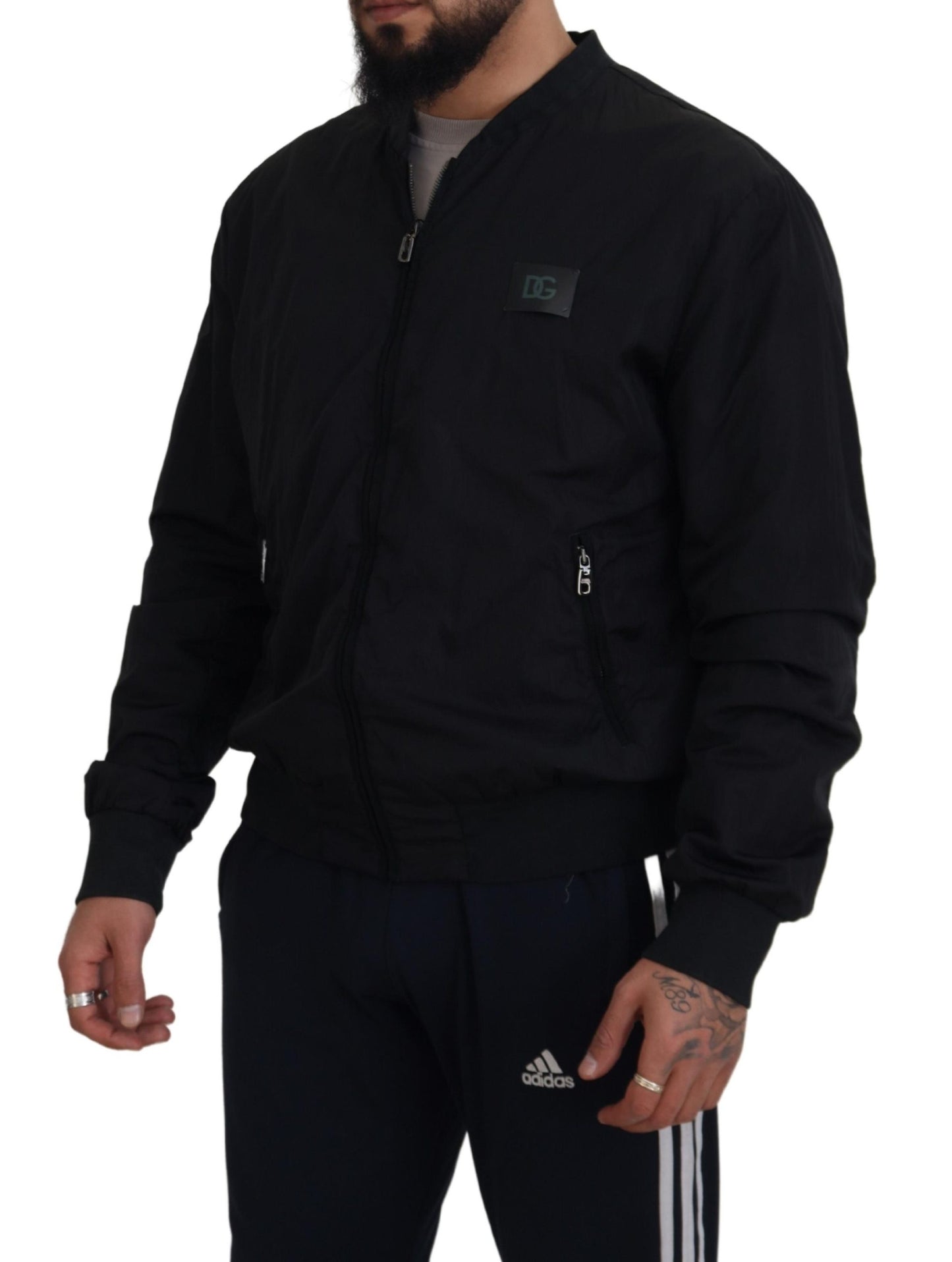 Chaqueta bomber con cremallera y logo en nailon negro de Dolce & Gabbana