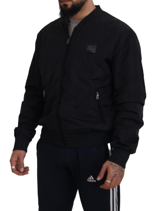 Chaqueta bomber con cremallera y logo en nailon negro de Dolce & Gabbana