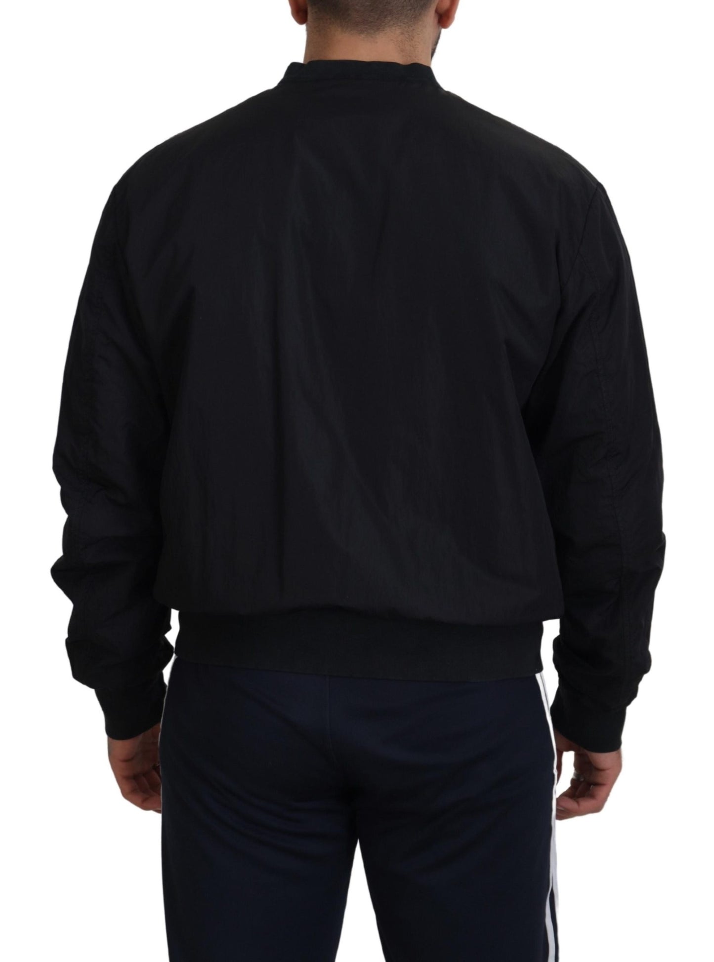 Chaqueta bomber con cremallera y logo en nailon negro de Dolce & Gabbana