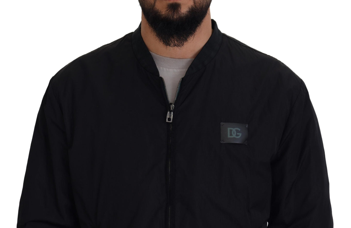 Chaqueta bomber con cremallera y logo en nailon negro de Dolce & Gabbana